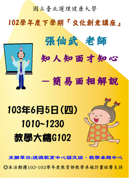 103年6月5日【文化創意講座】知人知面才知心－簡易面相解說_張仙武老師圖片